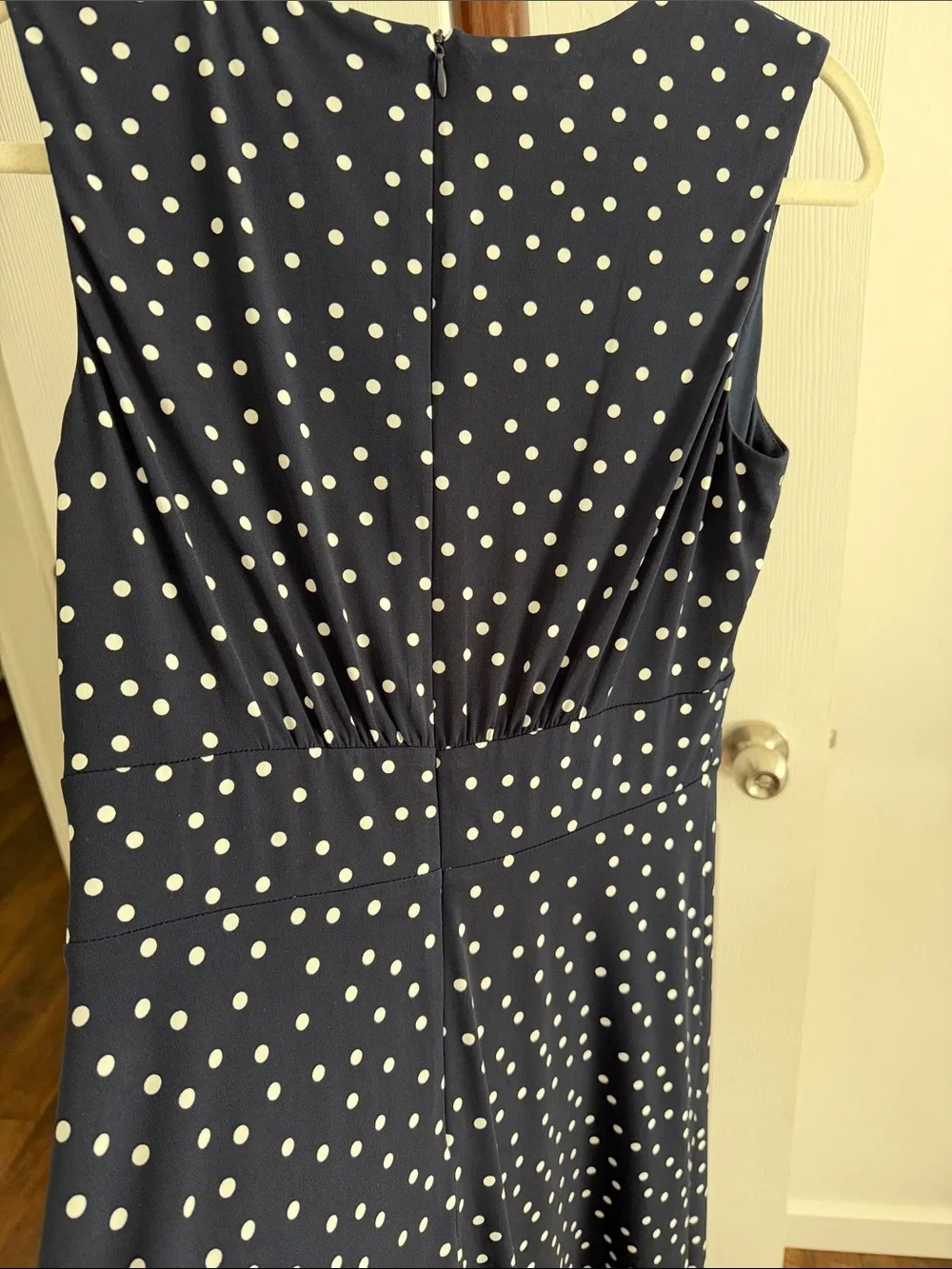 London Fog Navy Blue Polka Dot Sleeveless Midi Dress